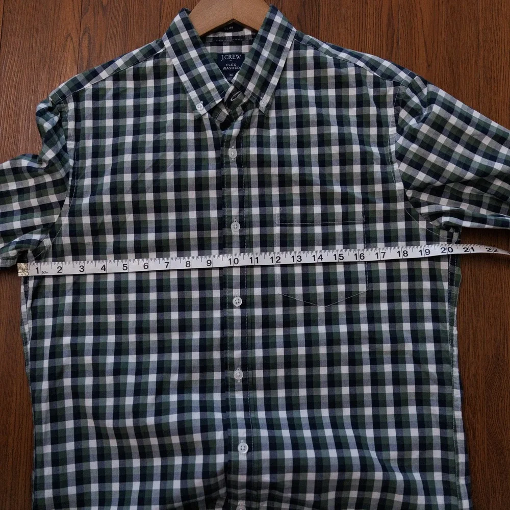 J. Crew Flex Washed Slim Fit Gingham Button Down Shirt Mens Medium Green Navy